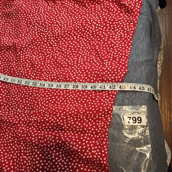 Maggie B Pullover Oversized Red Polka Dot 3/4 Sleeve Tunic With Pockets One Size - Picture 10 of 12